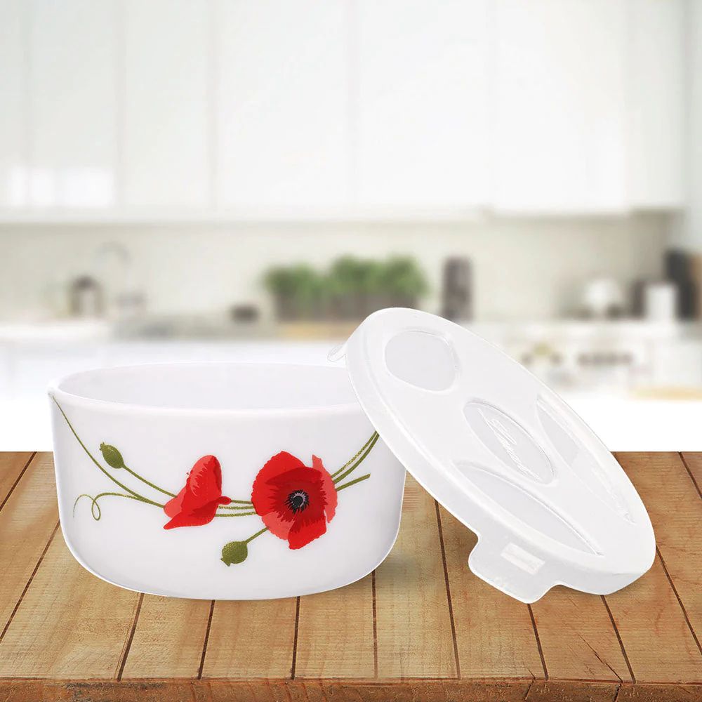 Larah by Borosil Opalware Katori with Lid | 6 Bowls and 6 Lids