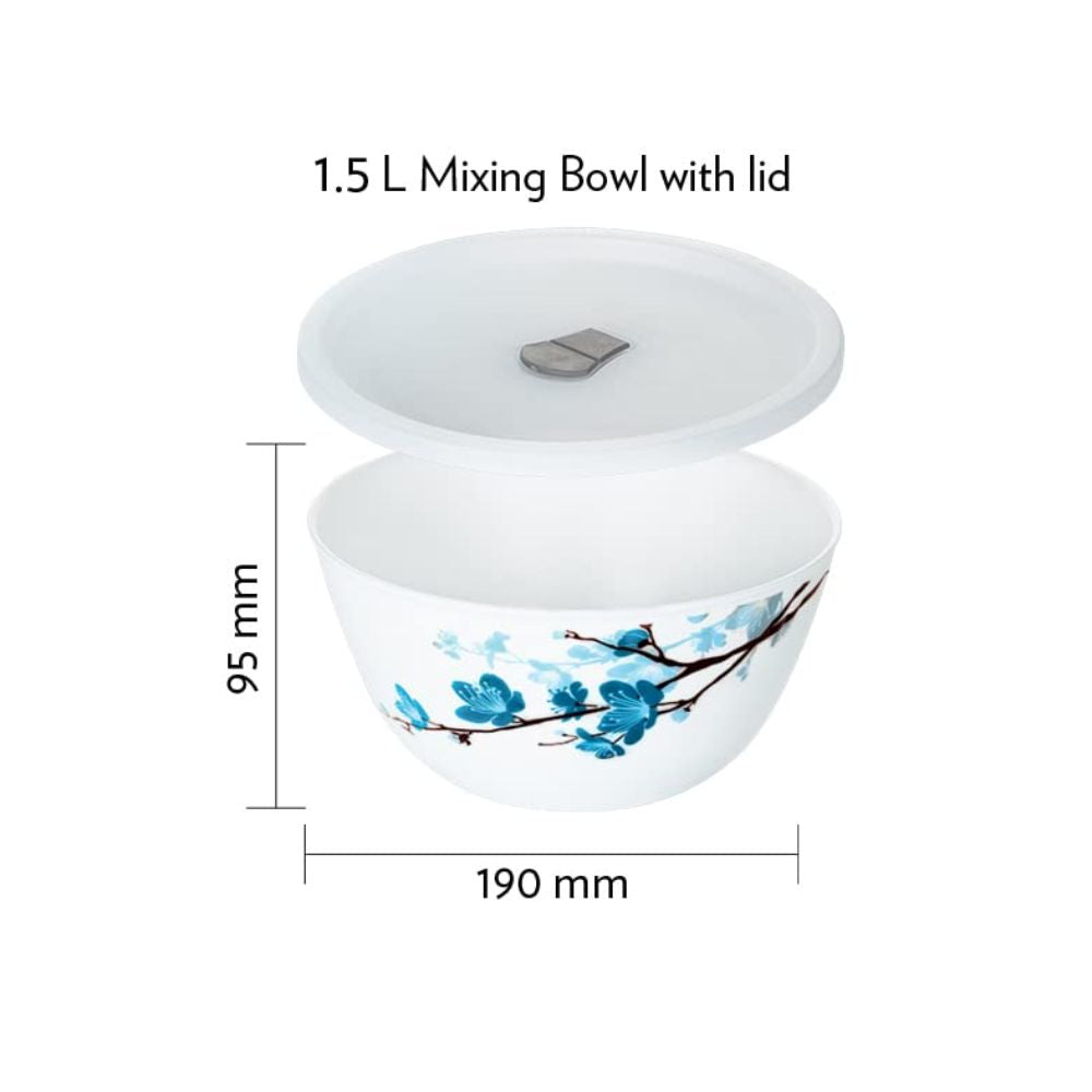 Larah by Borosil Opalware Mimosa 1500 ML Mixing Bowl with Lid | 1 Pc