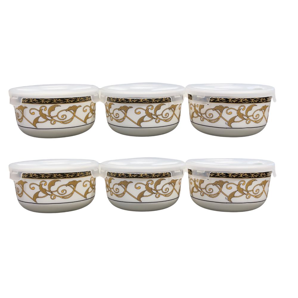 Larah by Borosil Opalware Katori with Lid | 6 Bowls and 6 Lids