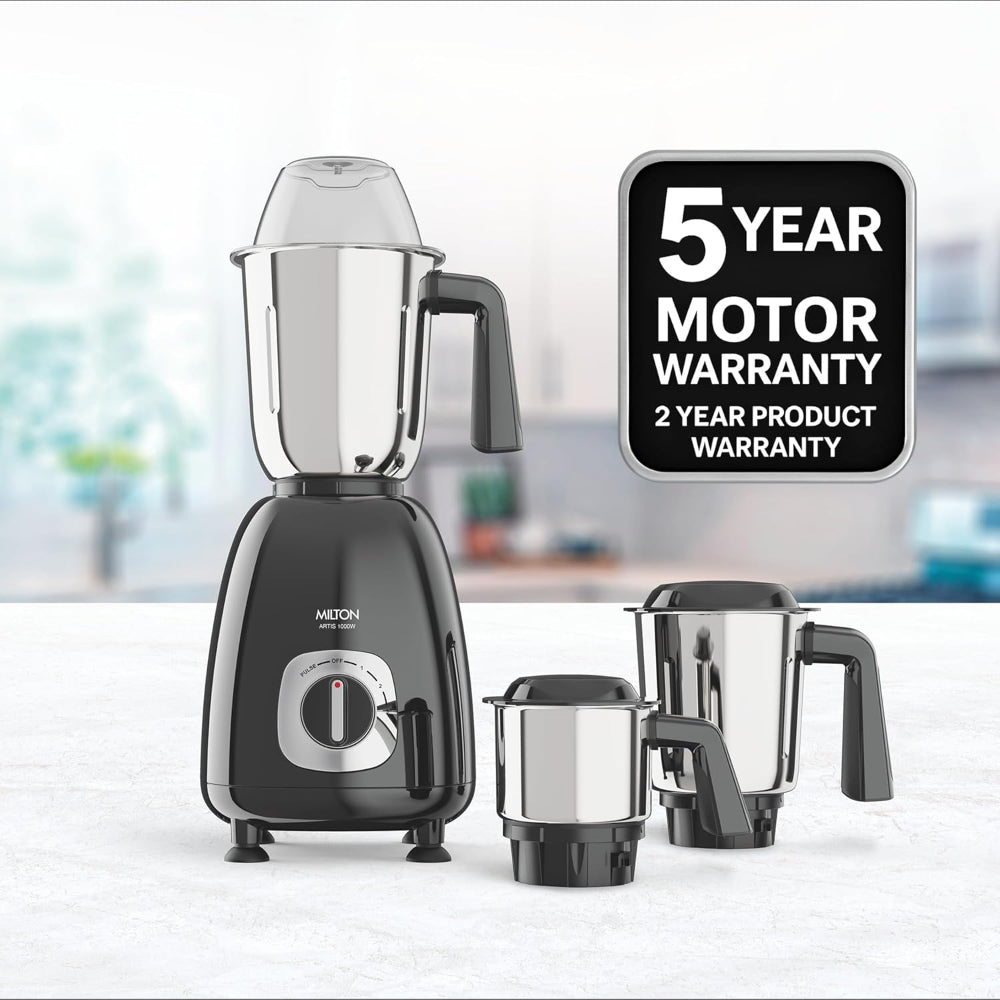 Milton Artis 1000 Watts Mixer Grinder with 3 Jars | Black