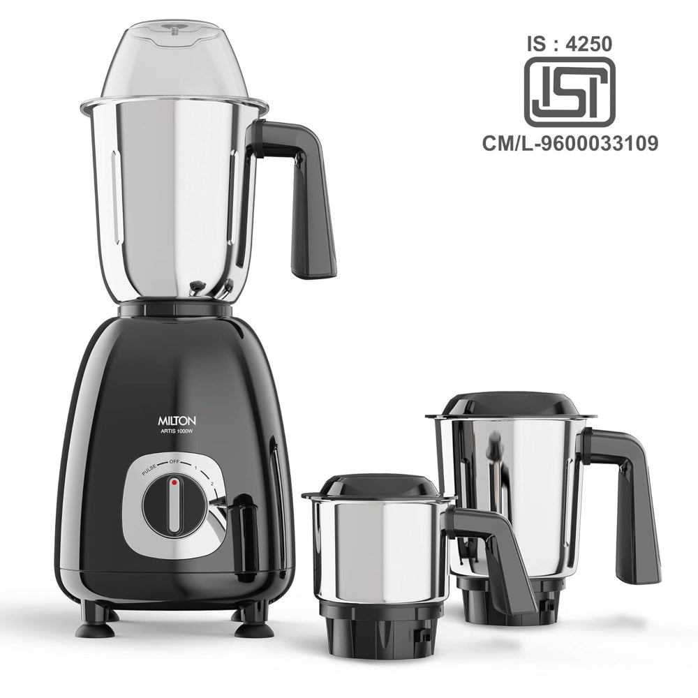 Milton Artis 1000 Watts Mixer Grinder with 3 Jars | Black