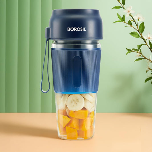 Borosil NutriGrip 40 Watts Portable Blender | Low-Noise DC Motor | Blue