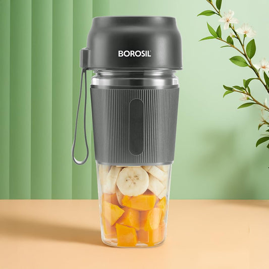 Borosil NutriGrip 40 Watts Portable Blender | Low-Noise DC Motor | Grey