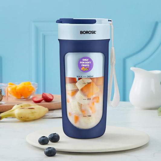 Borosil NutriSip 40 Watts Portable Blender | Low-Noise DC Motor | Blue