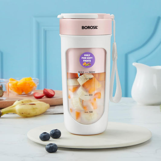 Borosil NutriSip 40 Watts Portable Blender | Low-Noise DC Motor | Pink