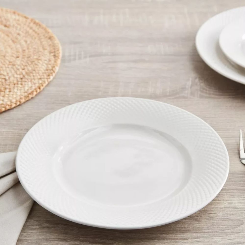 Clay Craft Diamond Plain 11 Inch Georgian Plate | White | Set of 2 Pcs