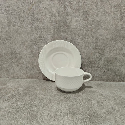 Clay Craft Diamond Plain Cup Saucer Set | White | Set of 12 Pcs