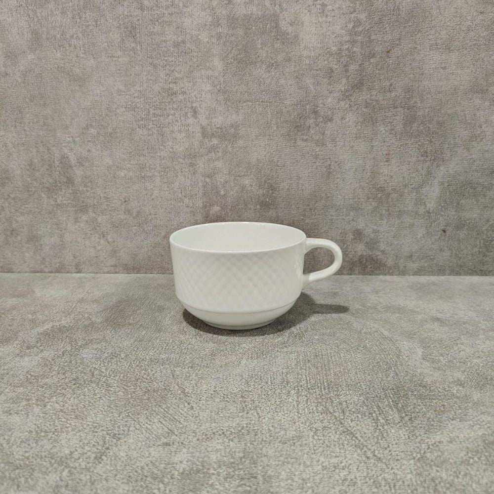 Clay Craft Diamond Plain Cup Saucer Set | White | Set of 12 Pcs