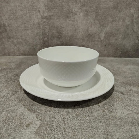 Clay Craft Soup Bowl with Saucer Set | White | Set of 12 Pcs
