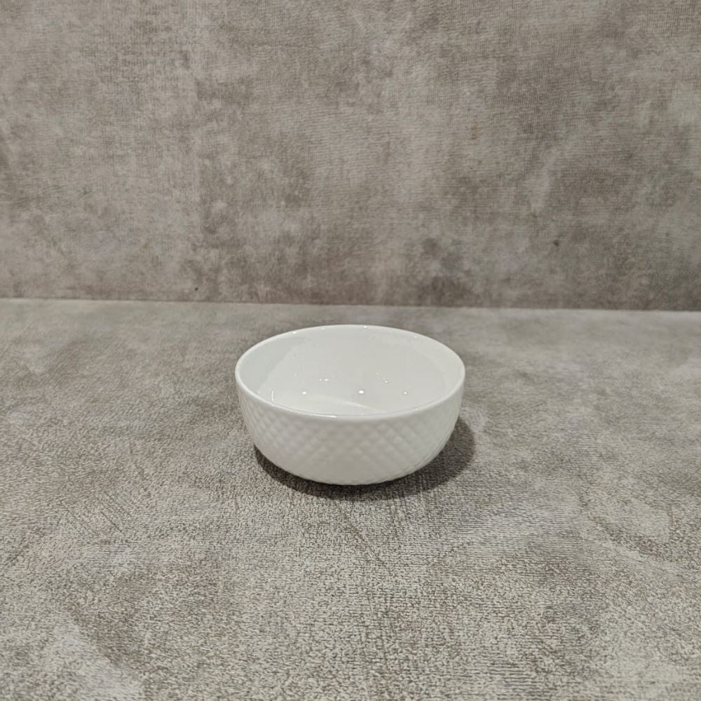 Clay Craft Diamond Plain Bowl Set | White | Set of 6 Pcs