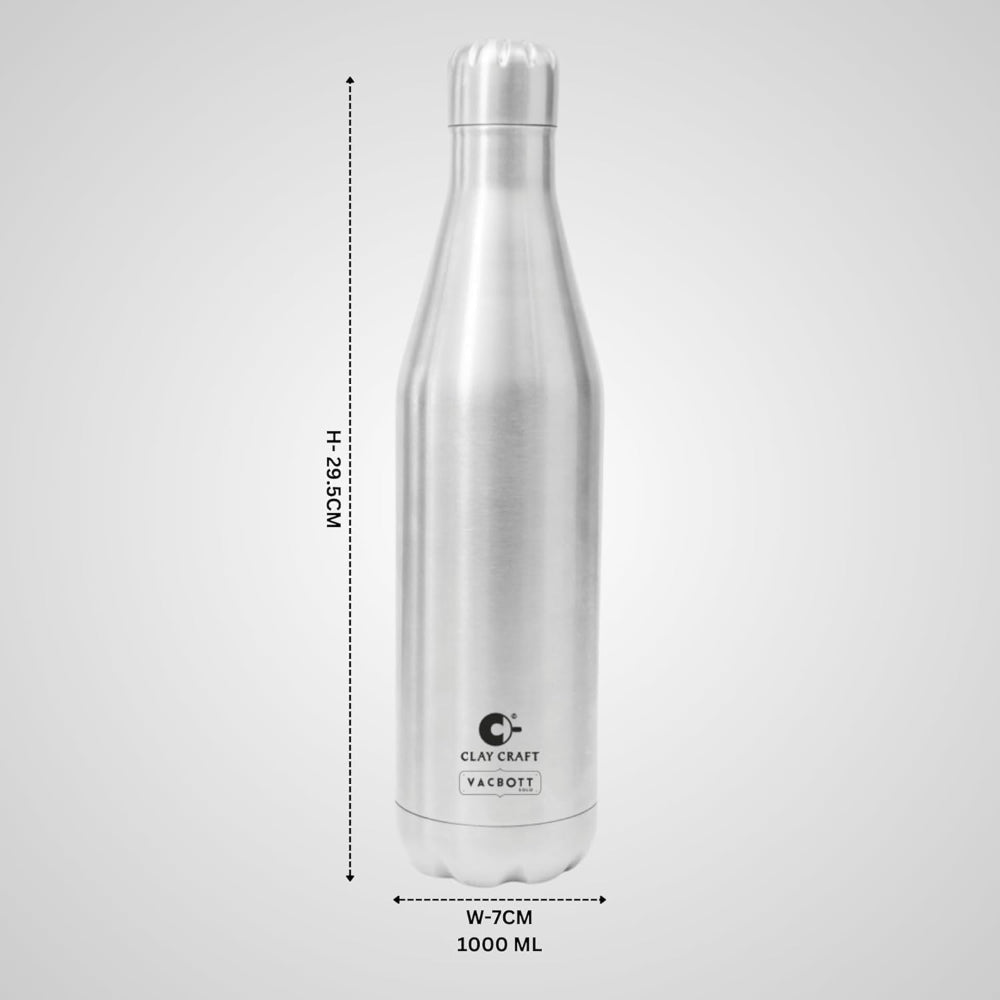 Clay Craft Vacbott Carbon 1000 ML Single Walled Water Bottle | Silver | 1 Pc