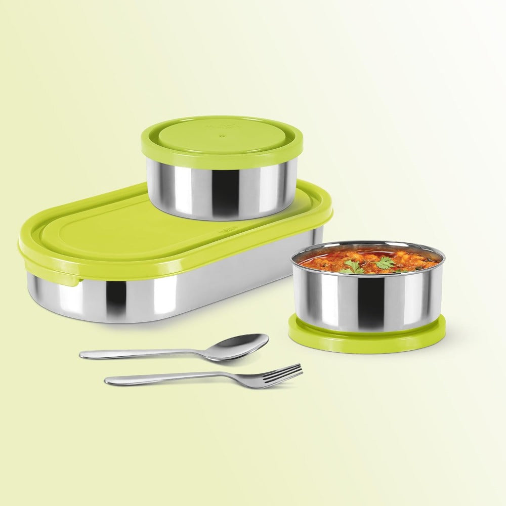 Milton Cubite Stainless Steel Tiffin with 3 Containers | Food Grade | Light Weight