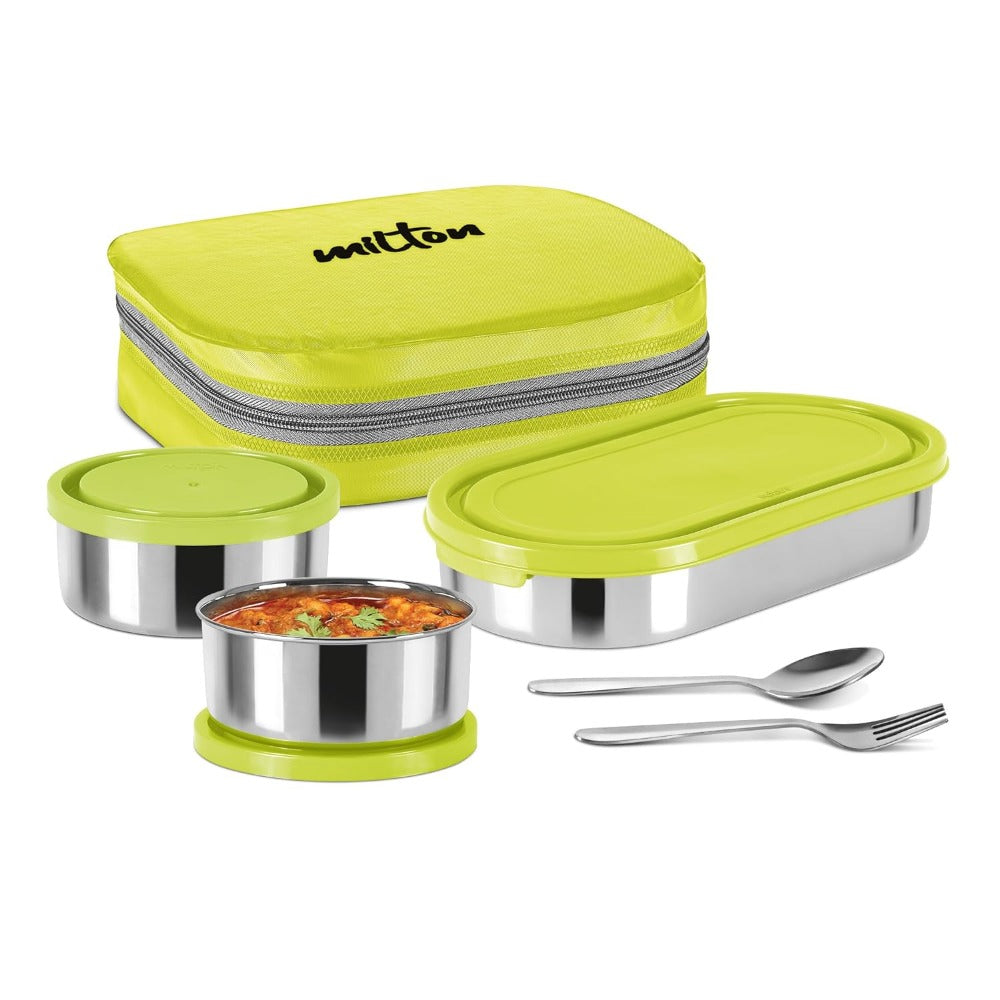 Milton Cubite Stainless Steel Tiffin with 3 Containers | Food Grade | Light Weight