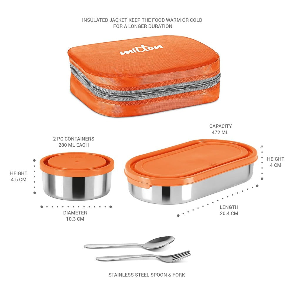 Milton Cubite Stainless Steel Tiffin with 3 Containers | Food Grade | Light Weight