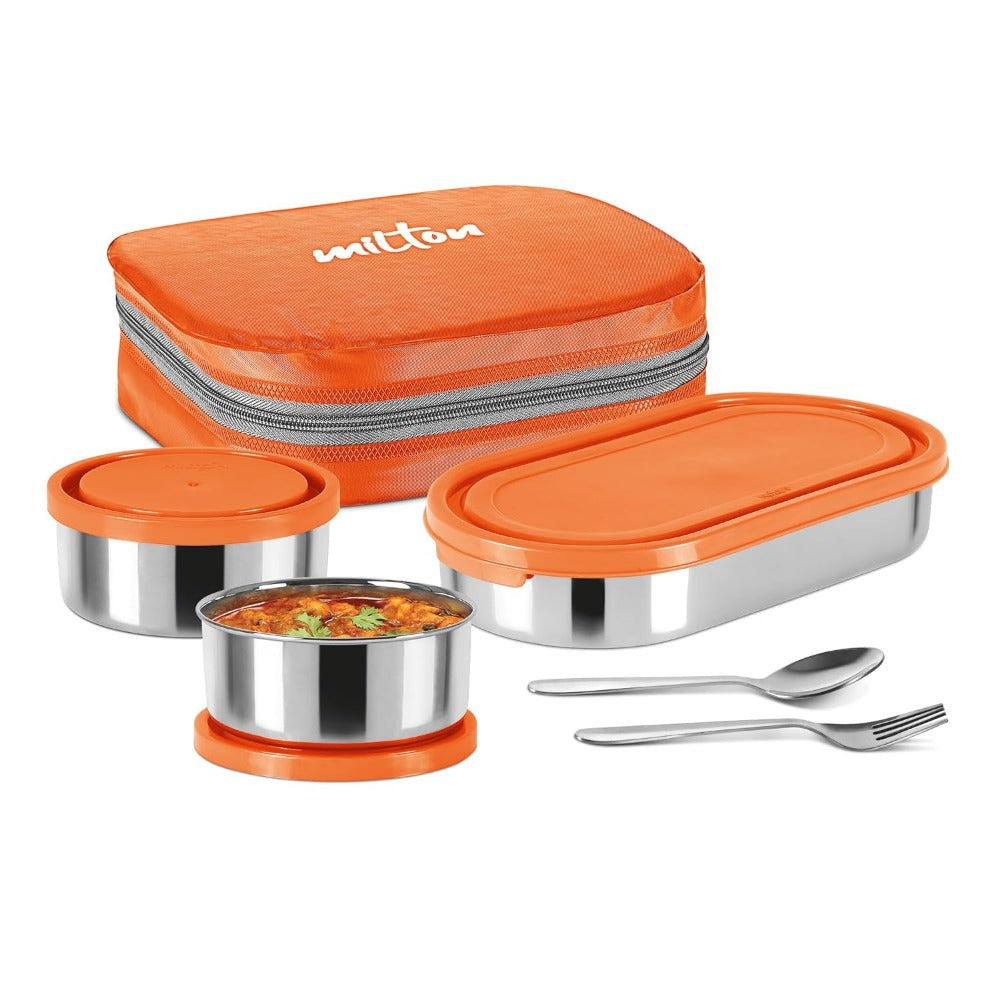 Milton Cubite Stainless Steel Tiffin with 3 Containers | Food Grade | Light Weight