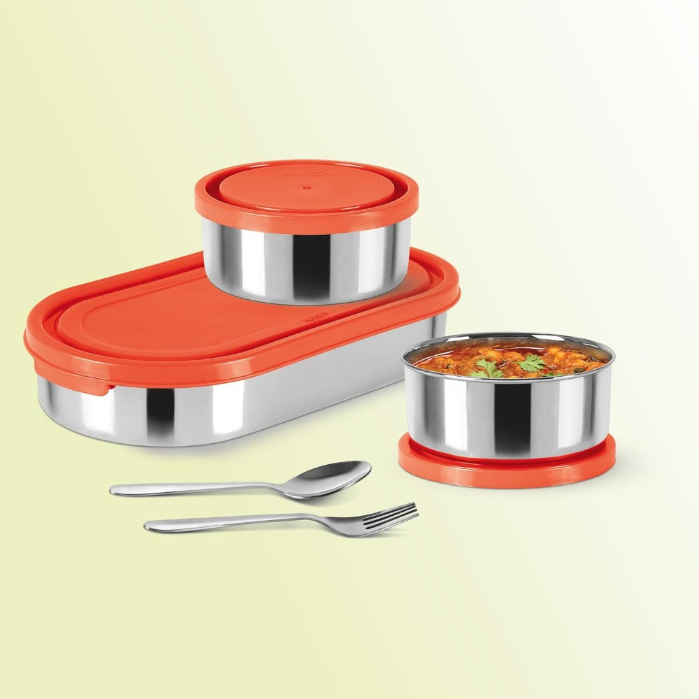 Milton Cubite Stainless Steel Tiffin with 3 Containers | Food Grade | Light Weight