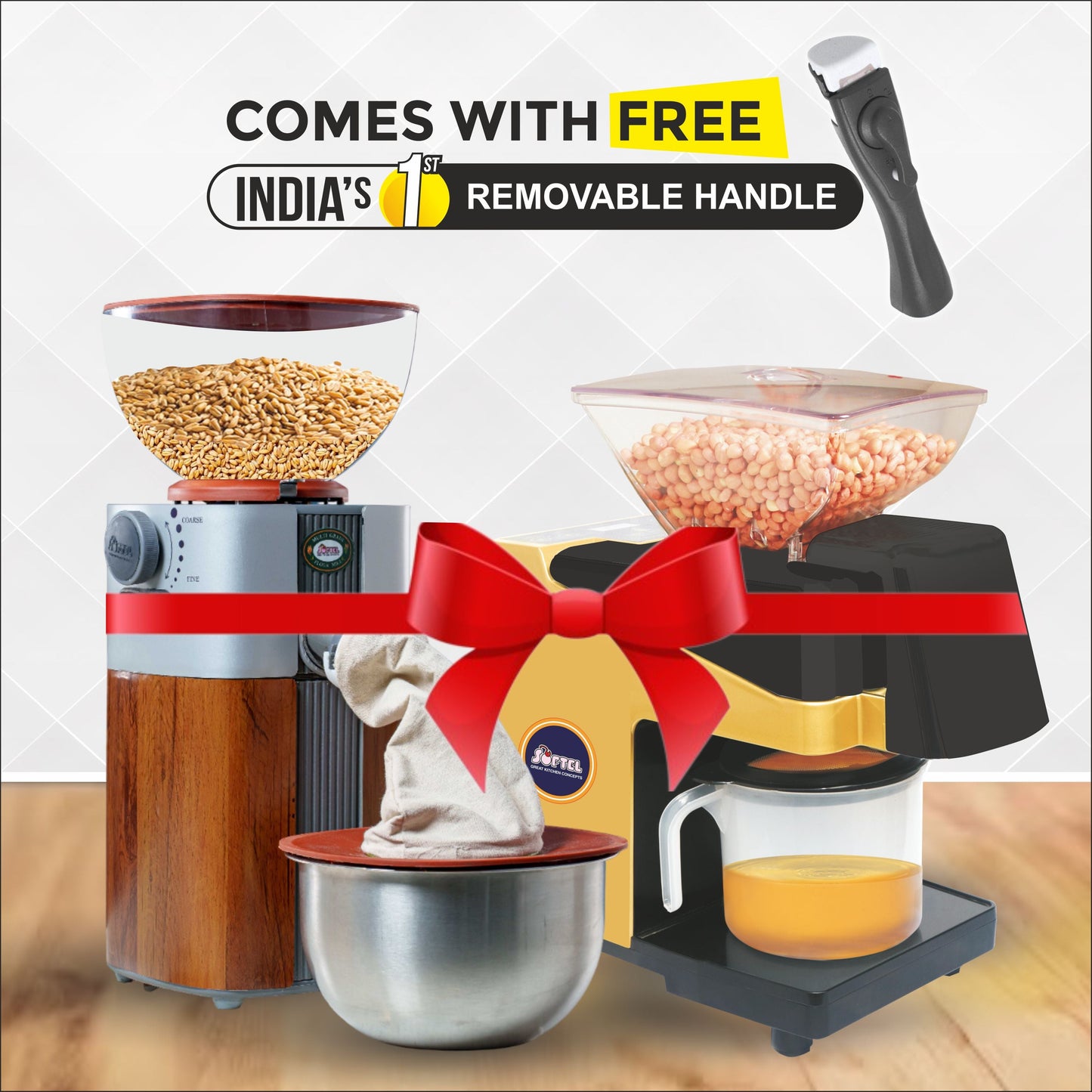Softel Healthy Living Combo - Softel Millet Mill + Oil Maker with FREE Softel Viral Removable Handle Gift! | Set of 2 Pcs