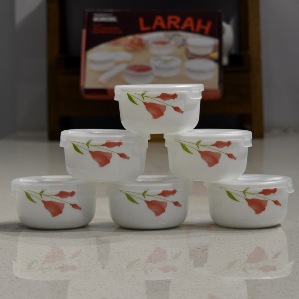 Larah by Borosil Opalware Katori with Lid | 6 Bowls and 6 Lids