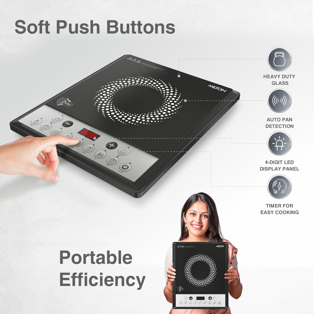 Milton Elio 16.0 1600 Watts Portable Induction Cooktop | 5KV Surge Protection | Black