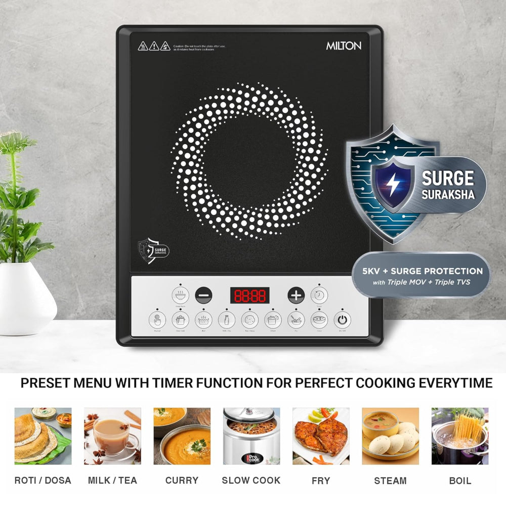 Milton Elio 16.0 1600 Watts Portable Induction Cooktop | 5KV Surge Protection | Black
