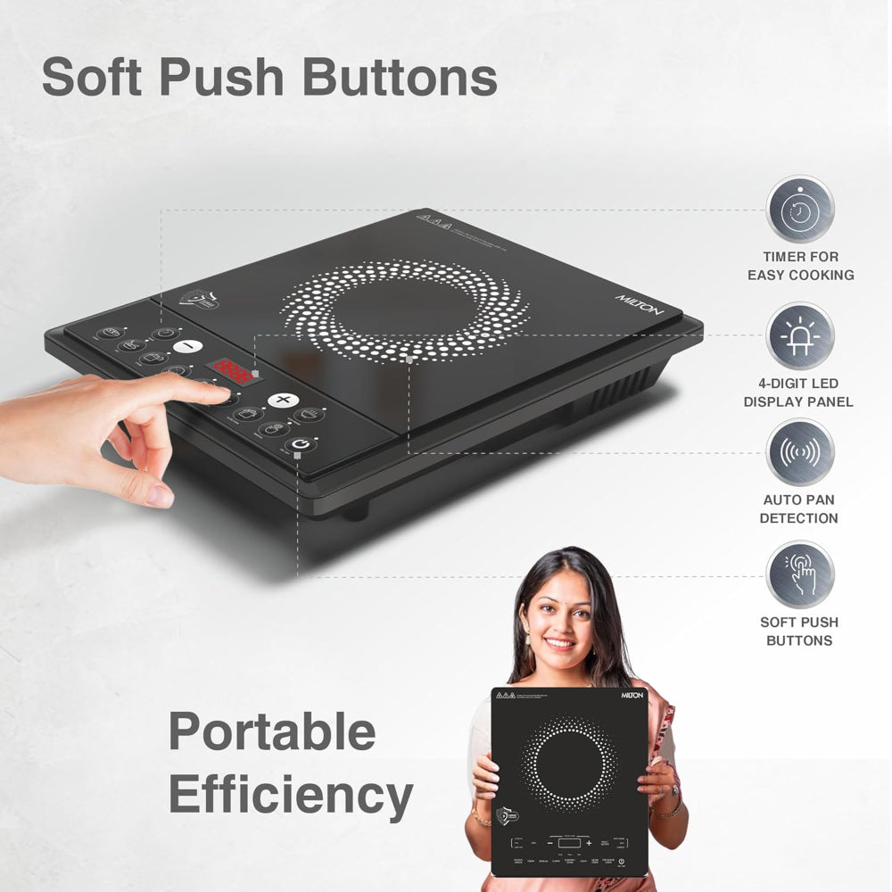 Milton Elio 21.0 2100 Watts Portable Induction Cooktop | 5KV Surge Protection | Black