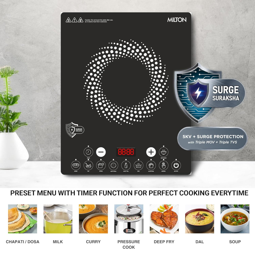 Milton Elio 21.0 2100 Watts Portable Induction Cooktop | 5KV Surge Protection | Black