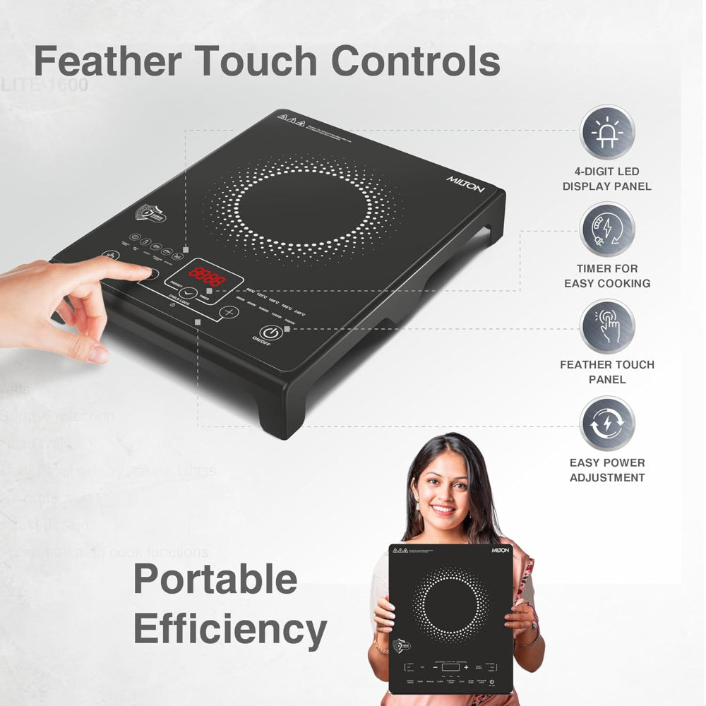 Milton Elio Elite 16.0 1600 Watts Portable Induction Cooktop | 5KV Surge Protection | Black