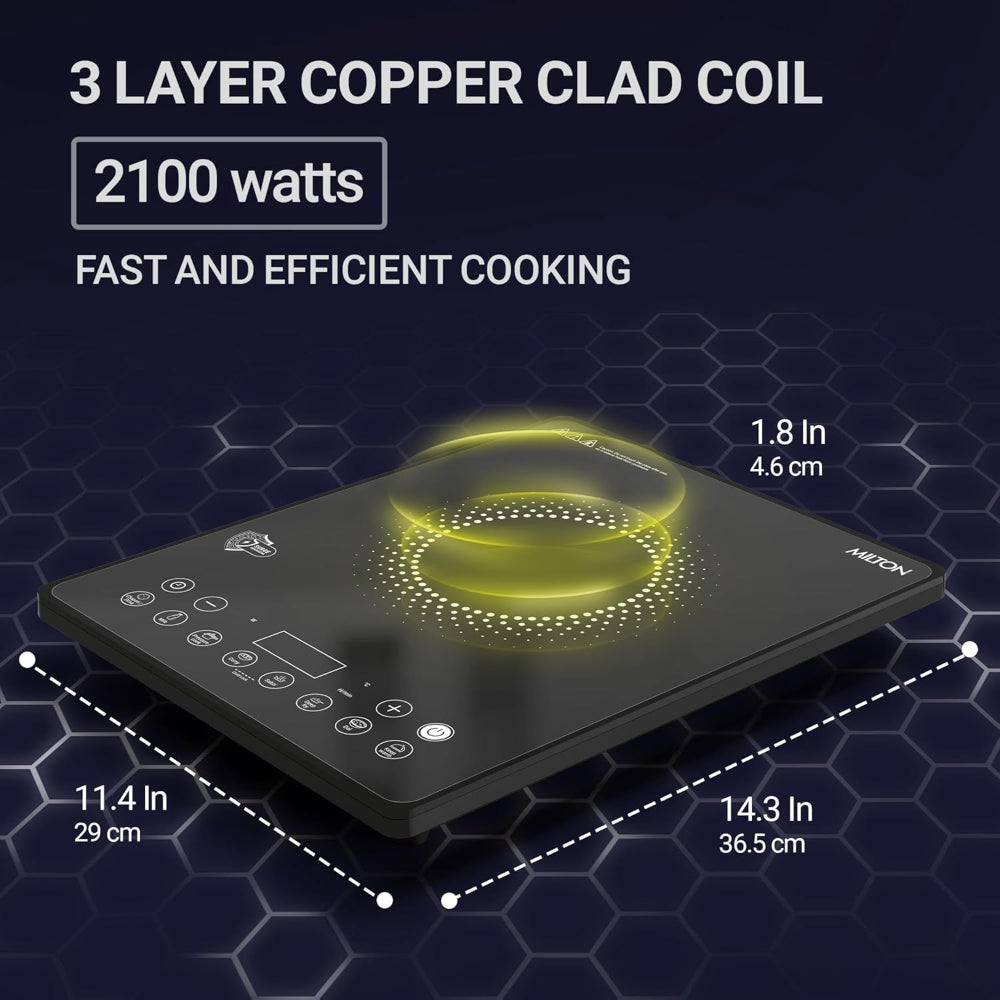 Milton Elio Elite 21.0 2100 Watts Slim Portable Induction Cooktop | 5KV Surge Protection | Black