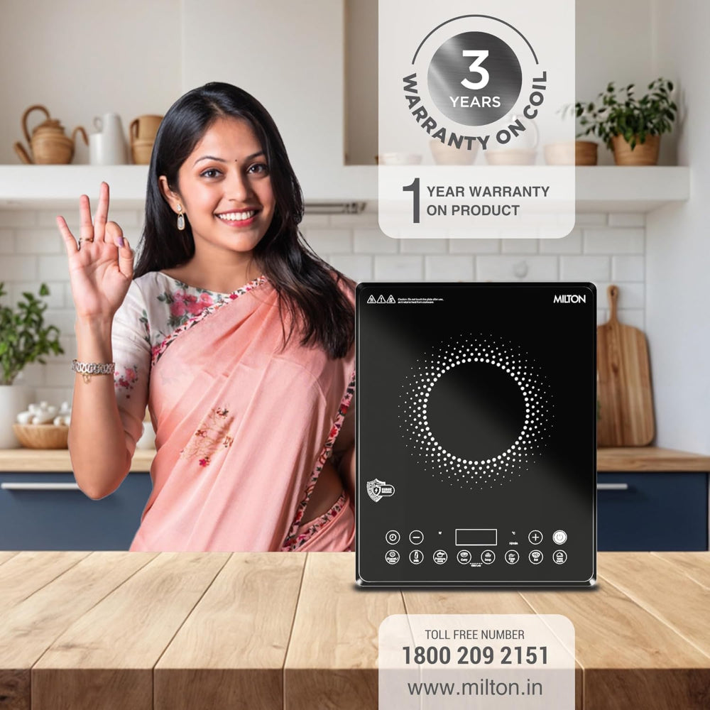 Milton Elio Elite 21.0 2100 Watts Slim Portable Induction Cooktop | 5KV Surge Protection | Black