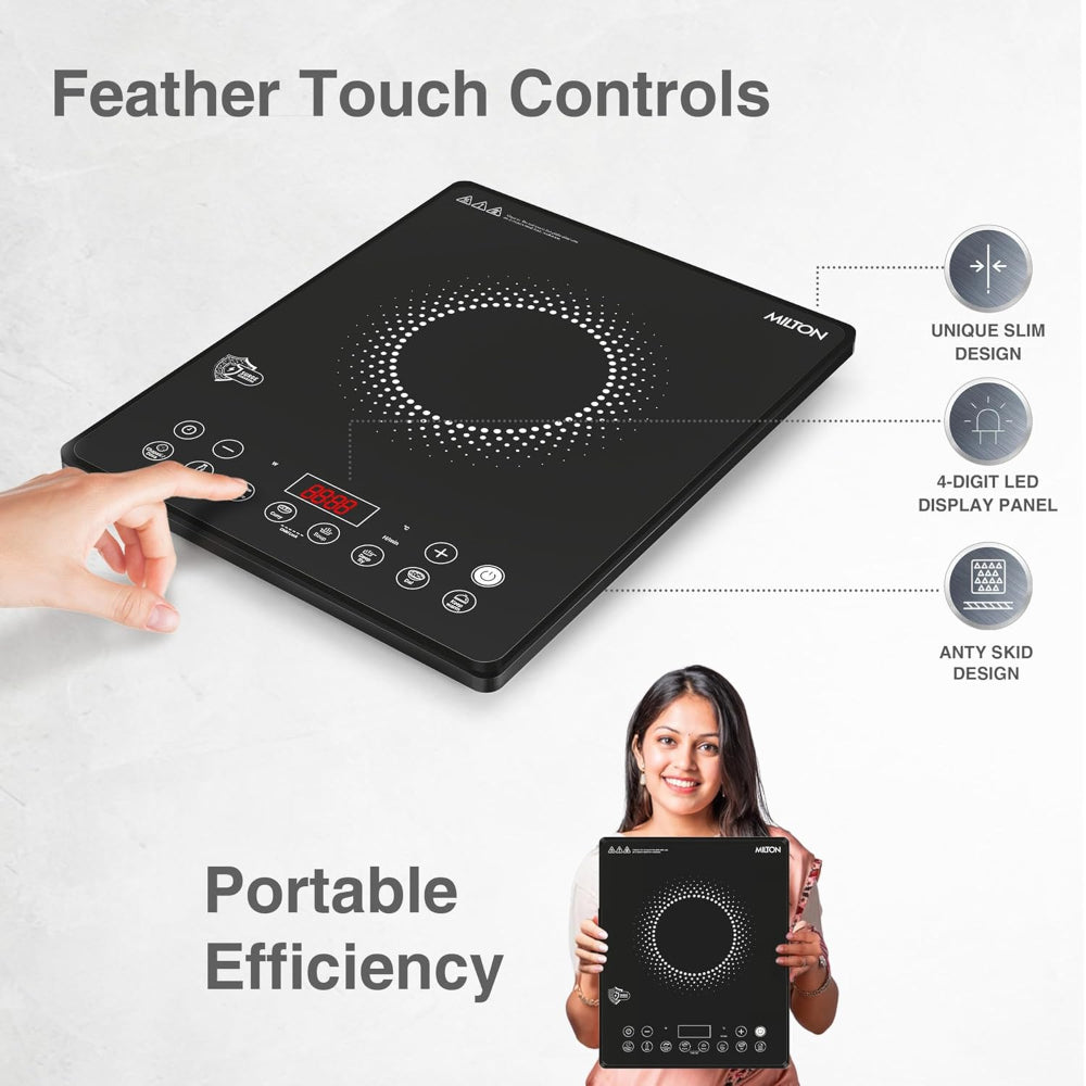 Milton Elio Elite 21.0 2100 Watts Slim Portable Induction Cooktop | 5KV Surge Protection | Black