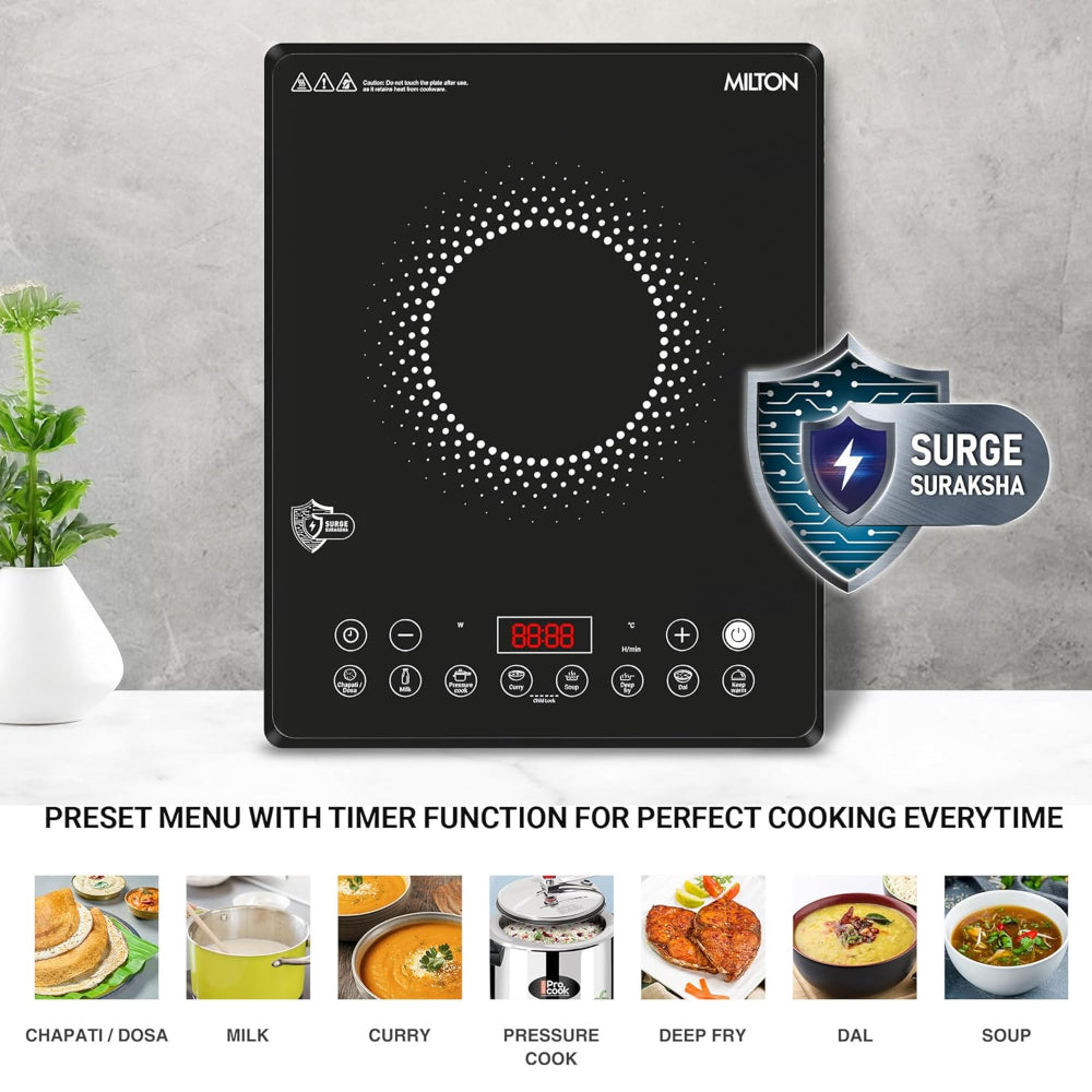 Milton Elio Elite 21.0 2100 Watts Slim Portable Induction Cooktop | 5KV Surge Protection | Black