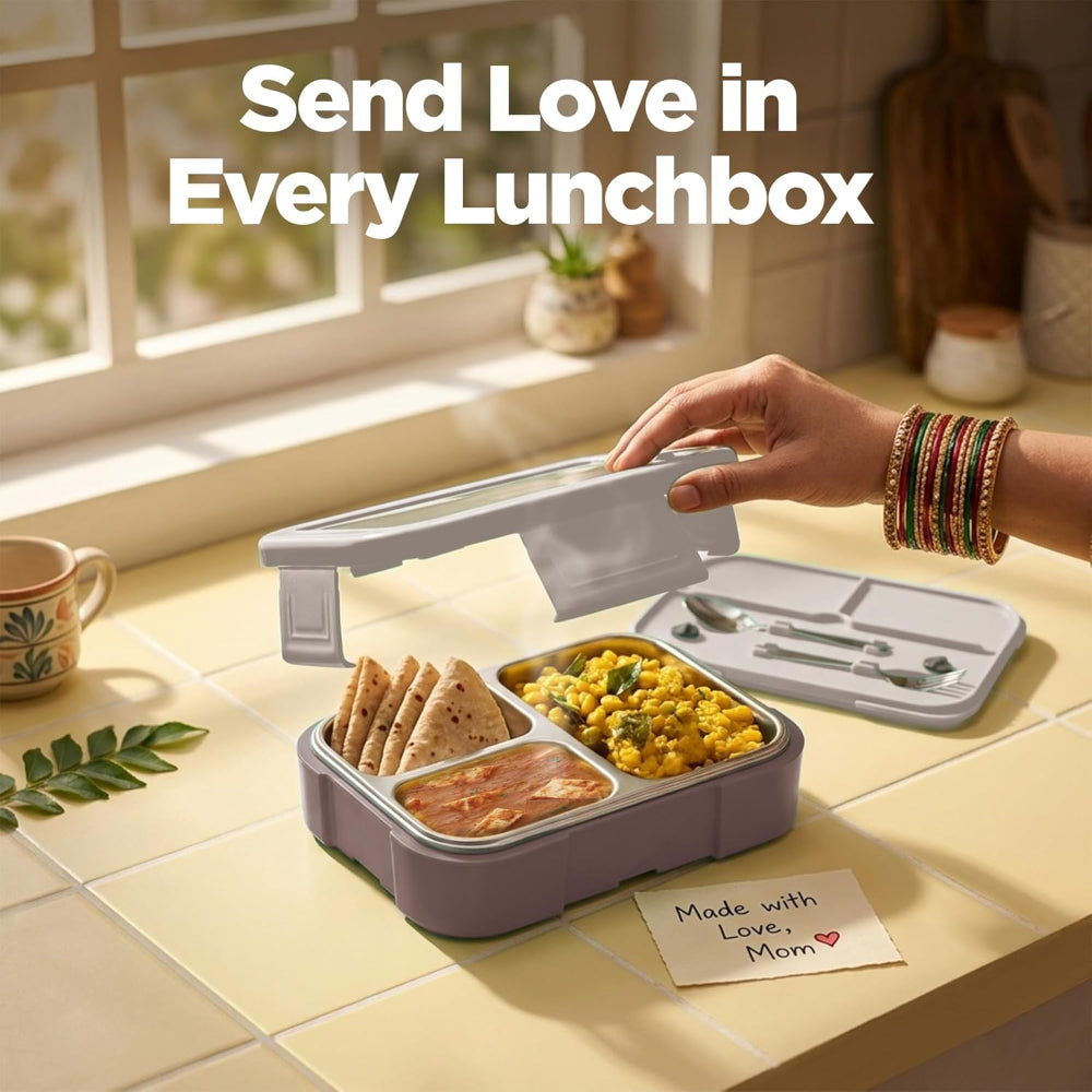 Milton Ethan 3 Inner Stainless Steel Lunch Box | Kids Tiffin Box | Leak-Proof