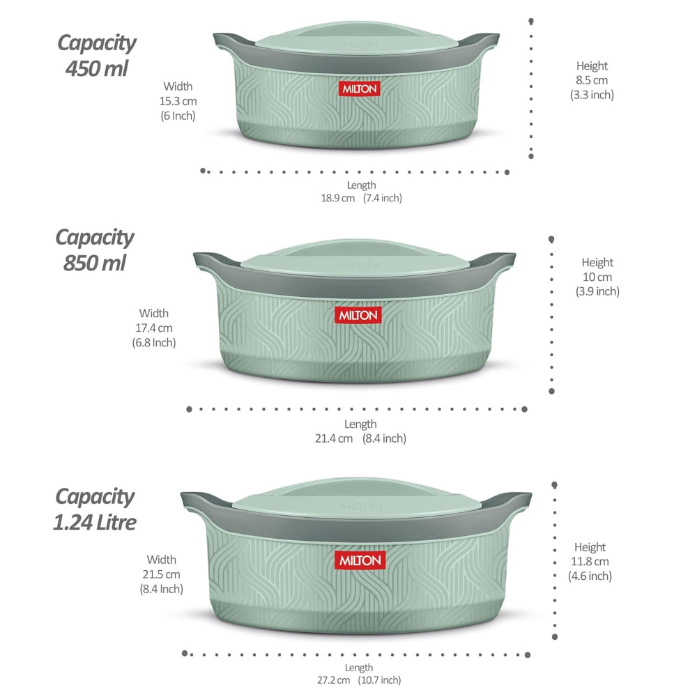 Milton Evoke Inner Stainless Steel Insulated Casserole Set | Set of 3 Pcs