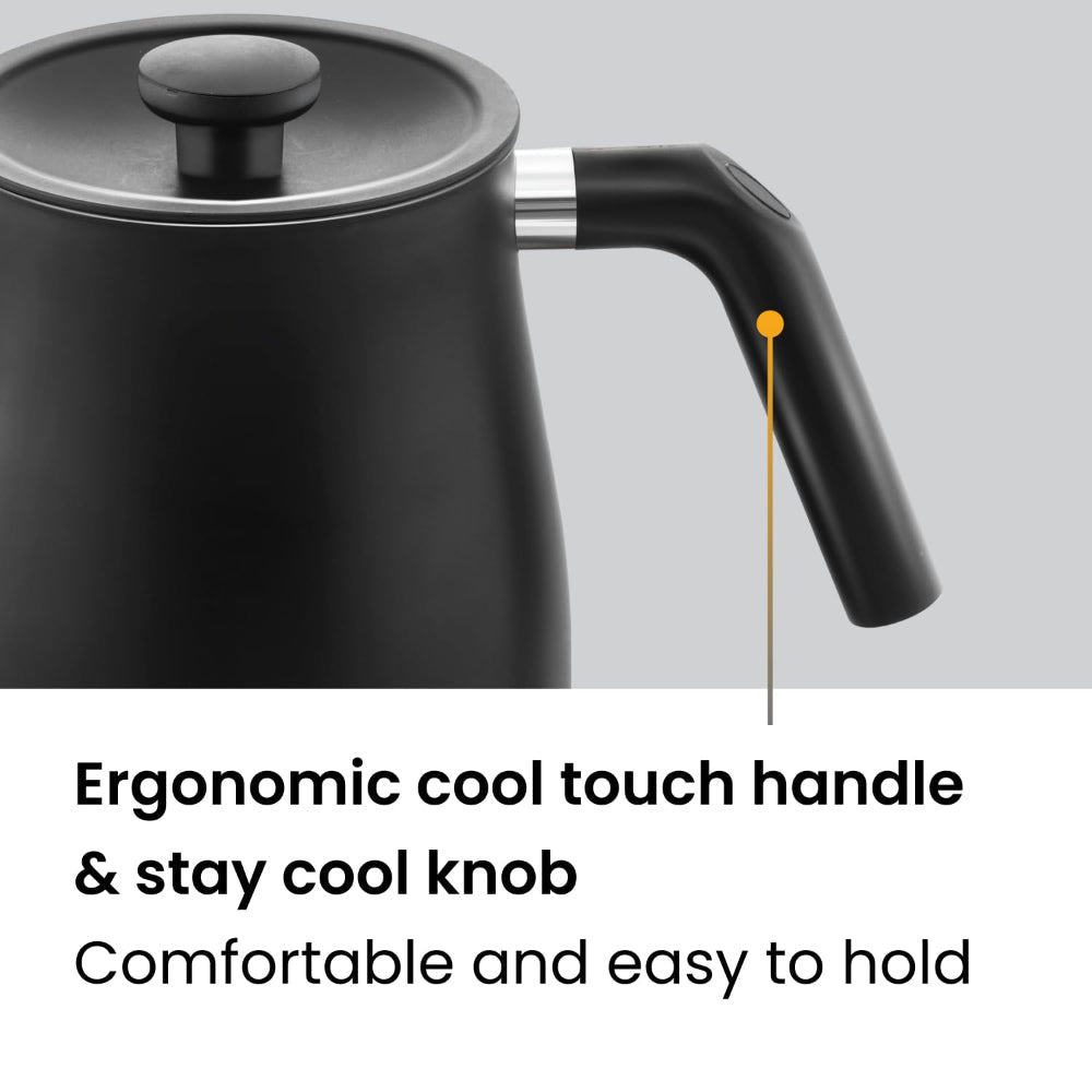 Hawkins Futura Stainless Steel 1.4 Litre 1200 Watts Electronic Smart Kettle with Micro-Chip - FKTA1 | Black