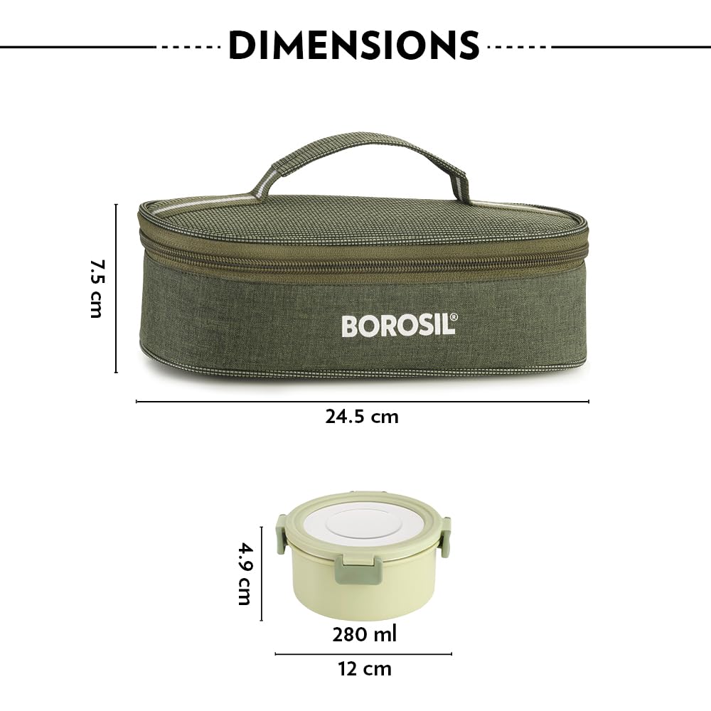 Borosil Glory 2 Container Stainless Steel Lunchbox with Bag | Microwavable | Leakproof