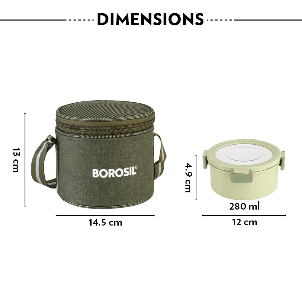 Borosil Glory 2 Container Stainless Steel Lunchbox with Bag | Microwavable | Leakproof