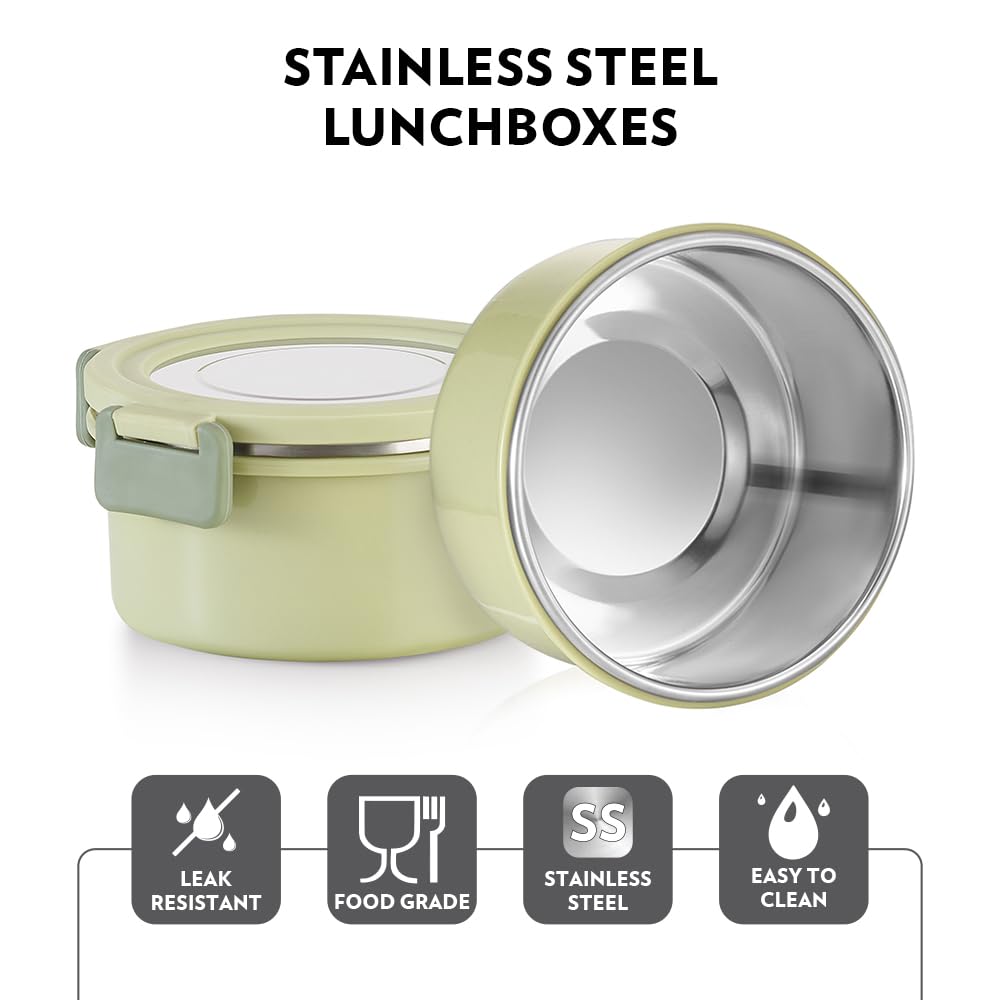 Borosil Glory 2 Container Stainless Steel Lunchbox with Bag | Microwavable | Leakproof
