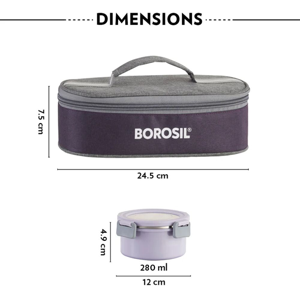 Borosil Glory 2 Container Stainless Steel Lunchbox with Bag | Microwavable | Leakproof