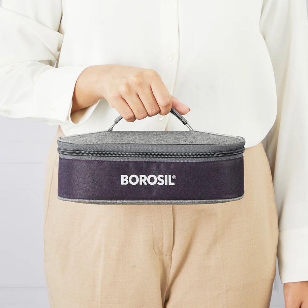 Borosil Glory 2 Container Stainless Steel Lunchbox with Bag | Microwavable | Leakproof