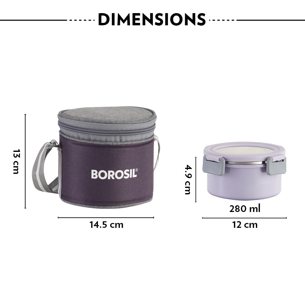 Borosil Glory 2 Container Stainless Steel Lunchbox with Bag | Microwavable | Leakproof