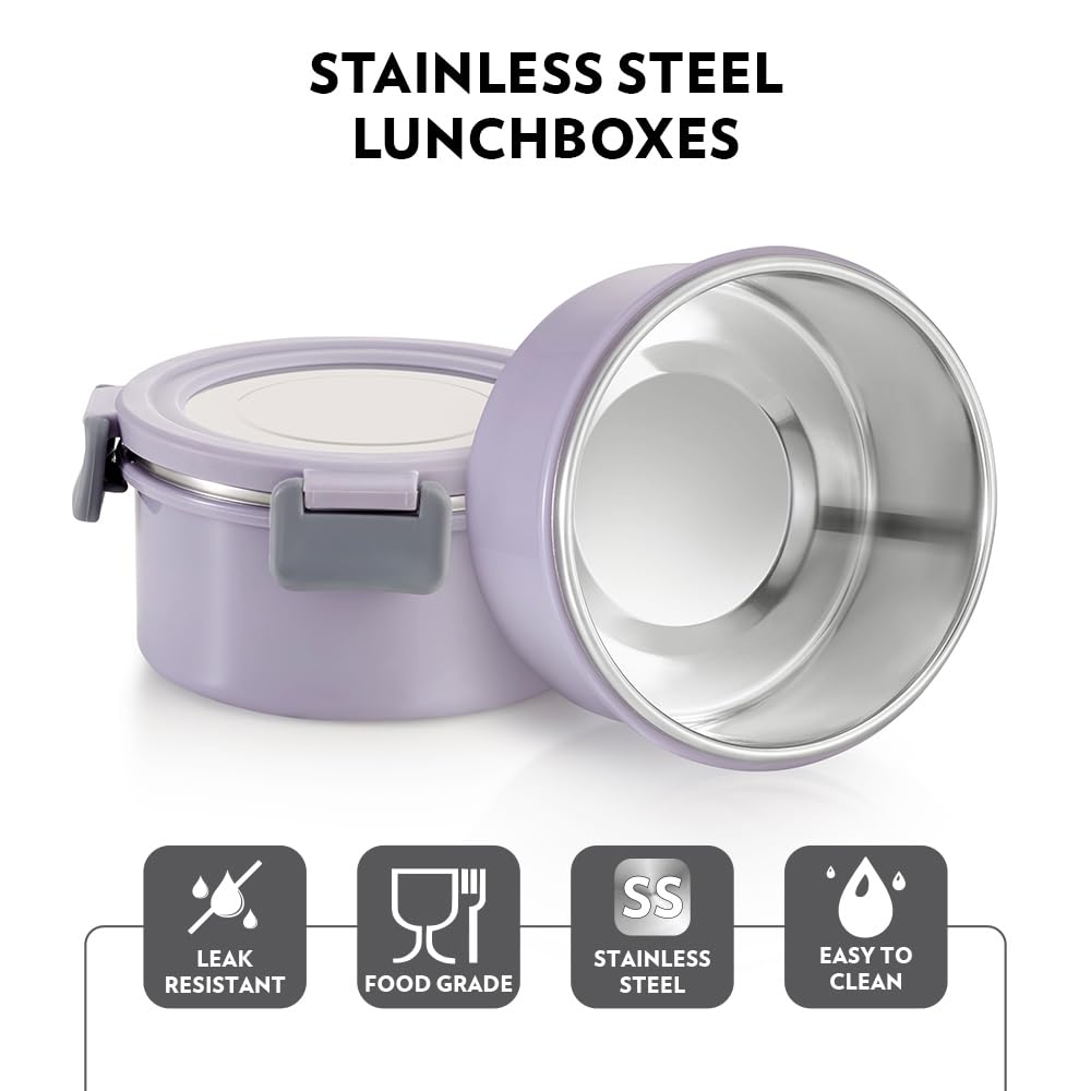 Borosil Glory 2 Container Stainless Steel Lunchbox with Bag | Microwavable | Leakproof