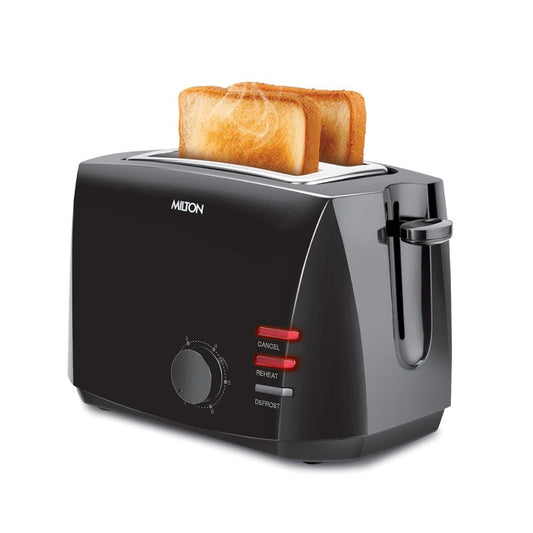 Milton Gold Crust 800 Watts 2-Slice Pop Up Toaster | 6 Browning Settings | Black