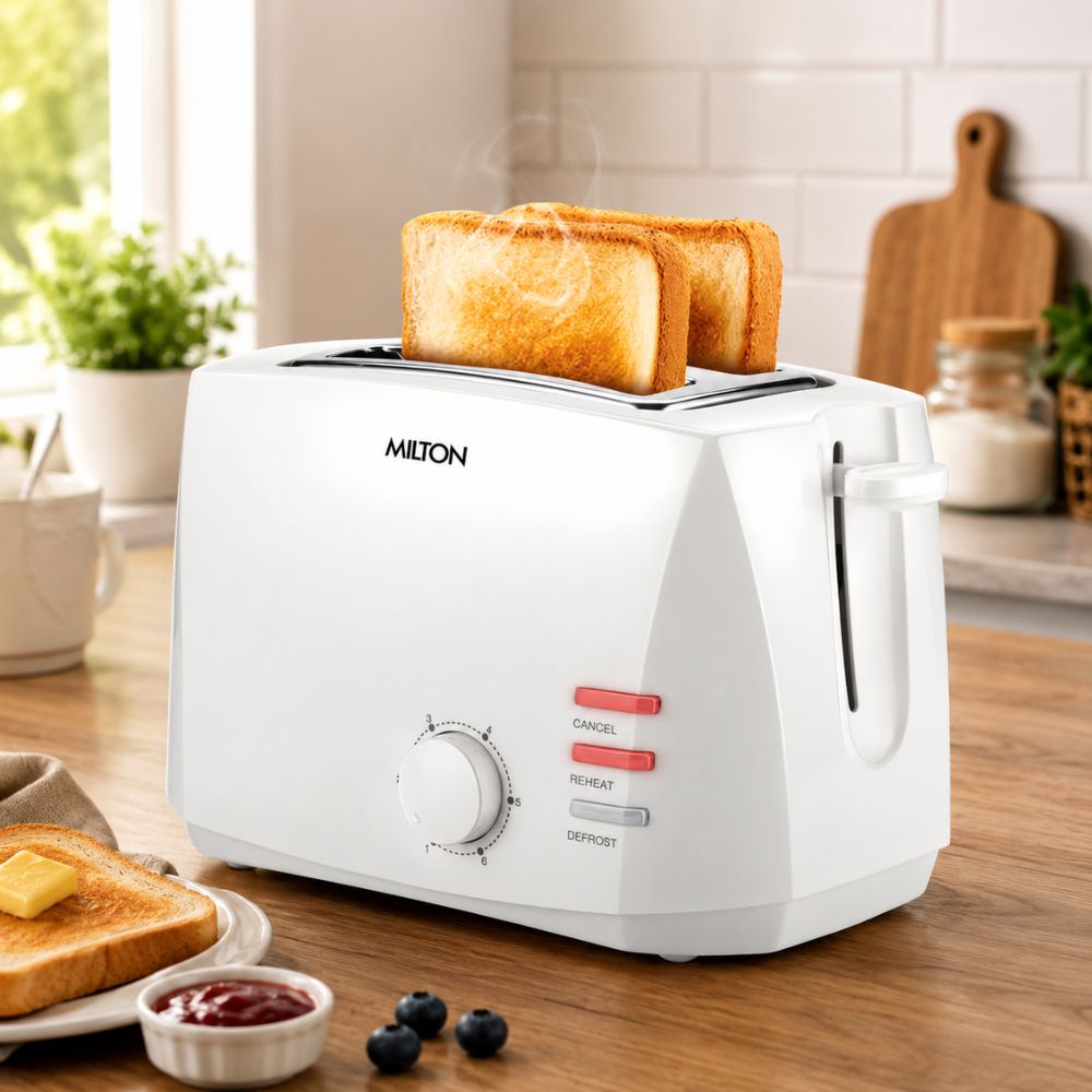 Milton Gold Crust 800 Watts 2-Slice Pop Up Toaster | 6 Browning Settings | White