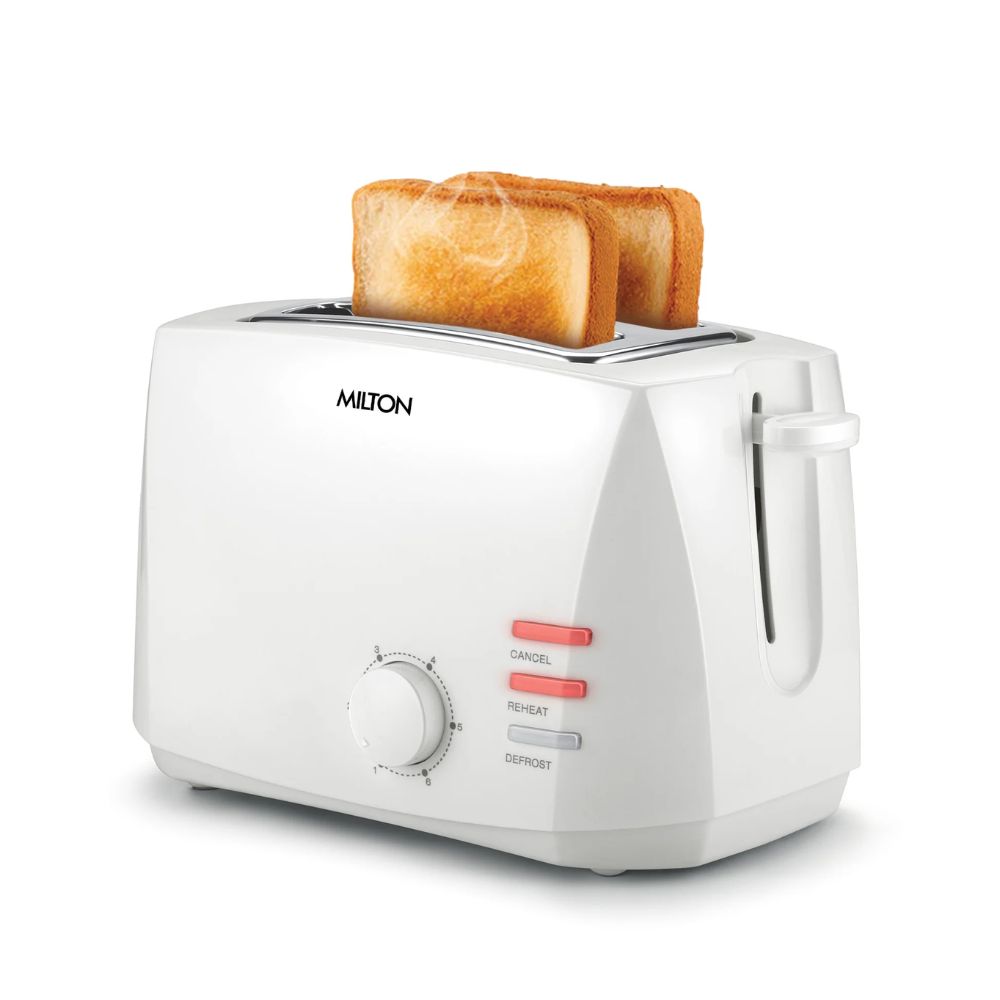 Milton Gold Crust 800 Watts 2-Slice Pop Up Toaster | 6 Browning Settings | White