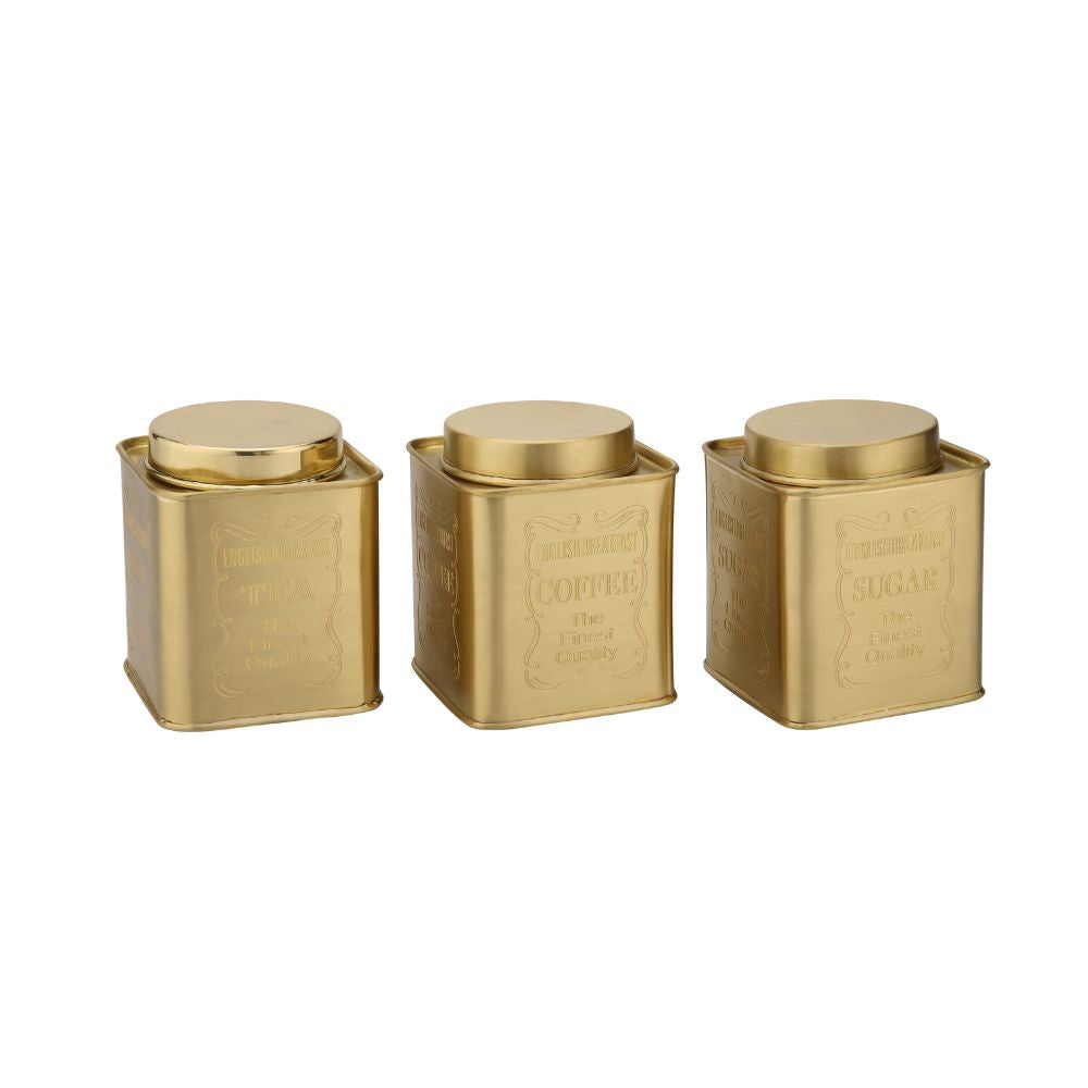 LaCoppera Brass Tea Coffee Sugar Breakfast Jar Set with Stand | Set of 4 Pcs