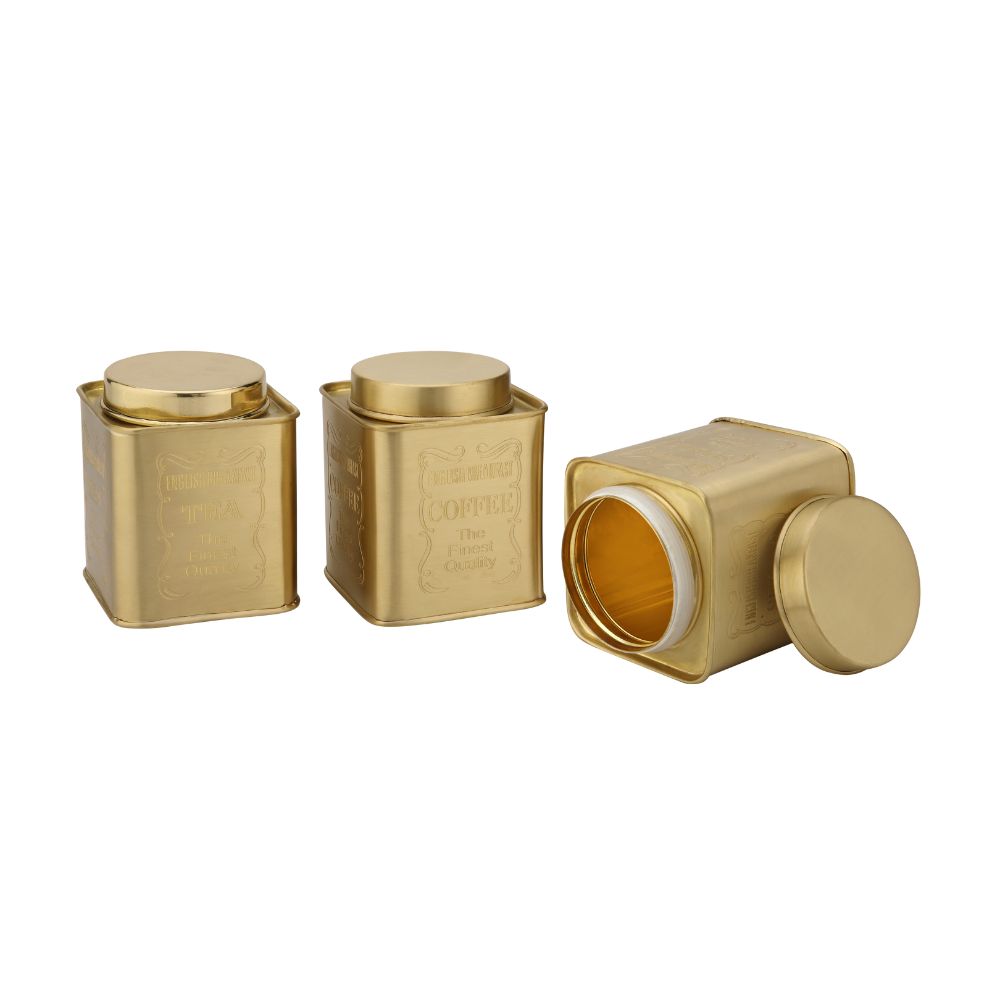 LaCoppera Brass Tea Coffee Sugar Breakfast Jar Set with Stand | Set of 4 Pcs