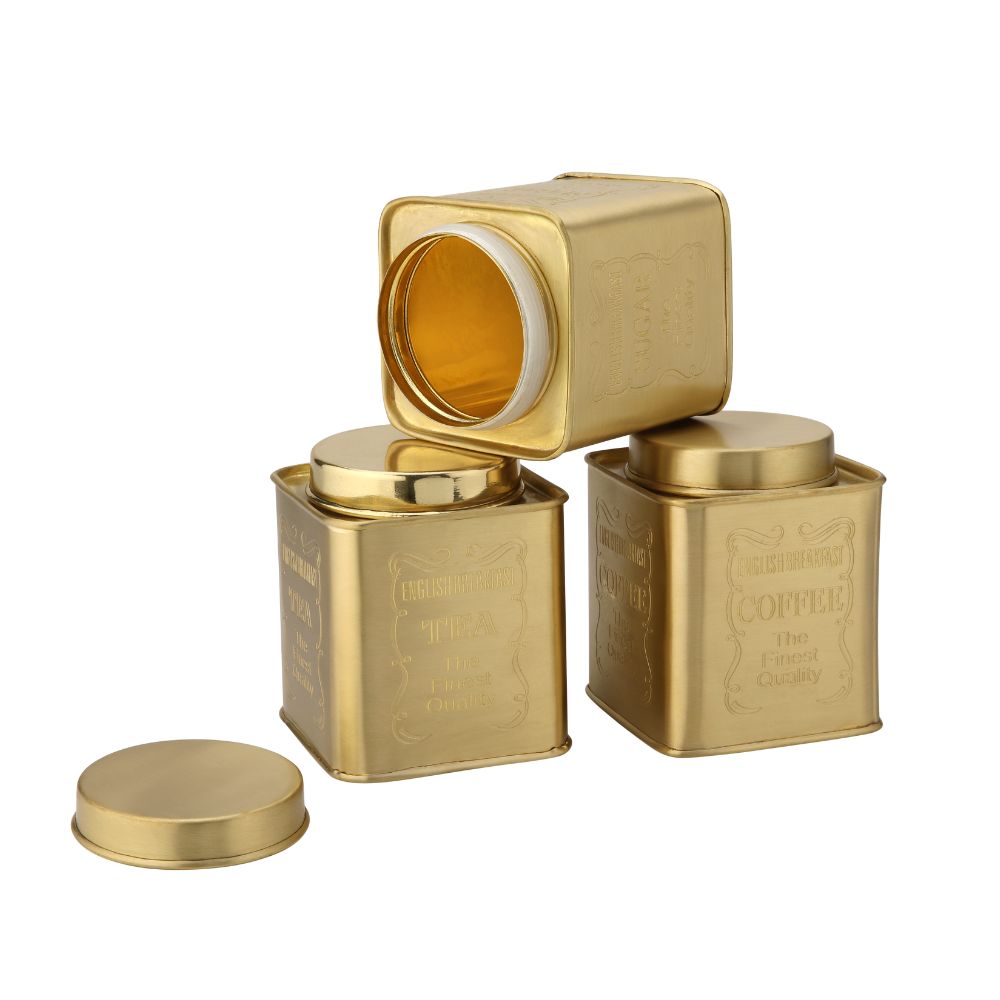 LaCoppera Brass Tea Coffee Sugar Breakfast Jar Set with Stand | Set of 4 Pcs