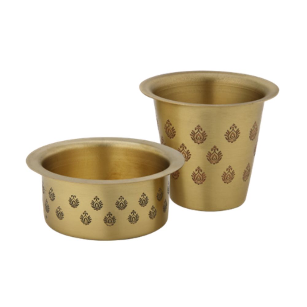 LaCoppera Antique Gold Brass Coffee Filter Set | Coffee Dabra Cup and Bowl Set | Set of 5 Pcs