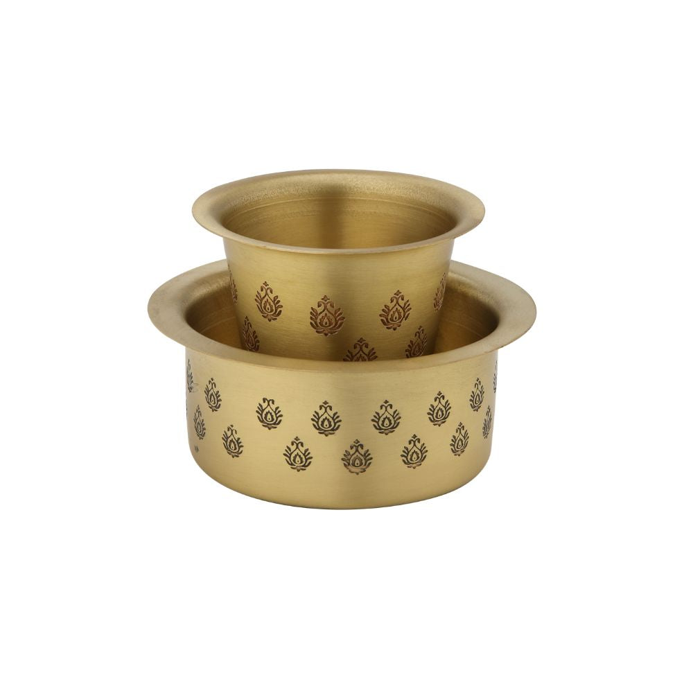 LaCoppera Antique Gold Brass Coffee Filter Set | Coffee Dabra Cup and Bowl Set | Set of 5 Pcs