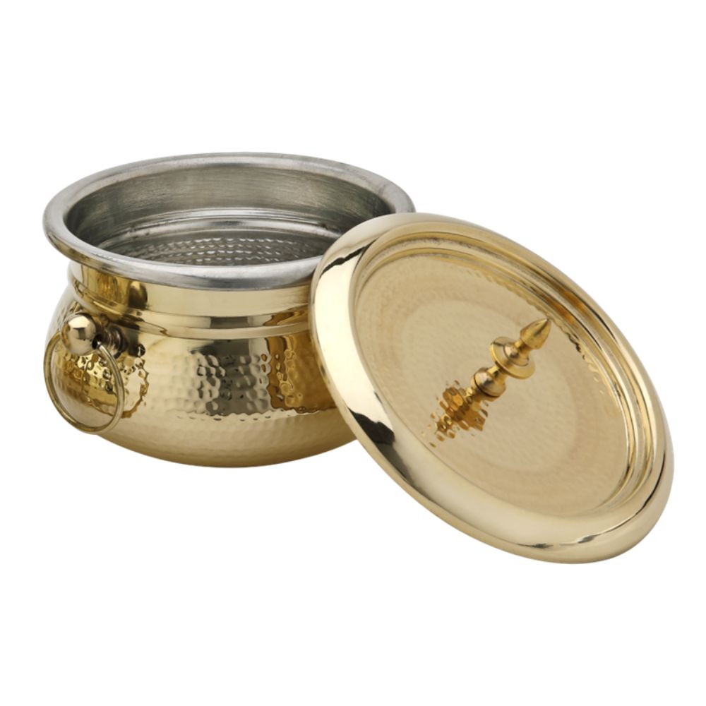 LaCoppera Brass Mughlai 2000 ML Handi with Lid | Traditional Cooking & Serving Pot